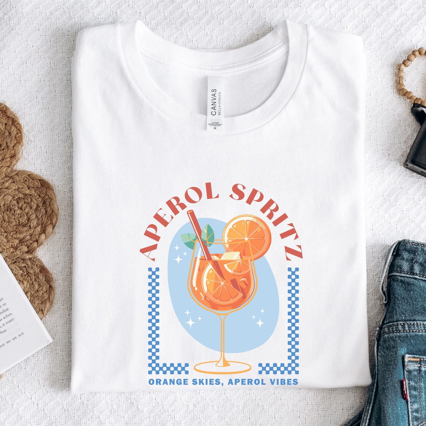 Aperol Spritz t-shirt with orange cocktail glass and summer retro vibes design
