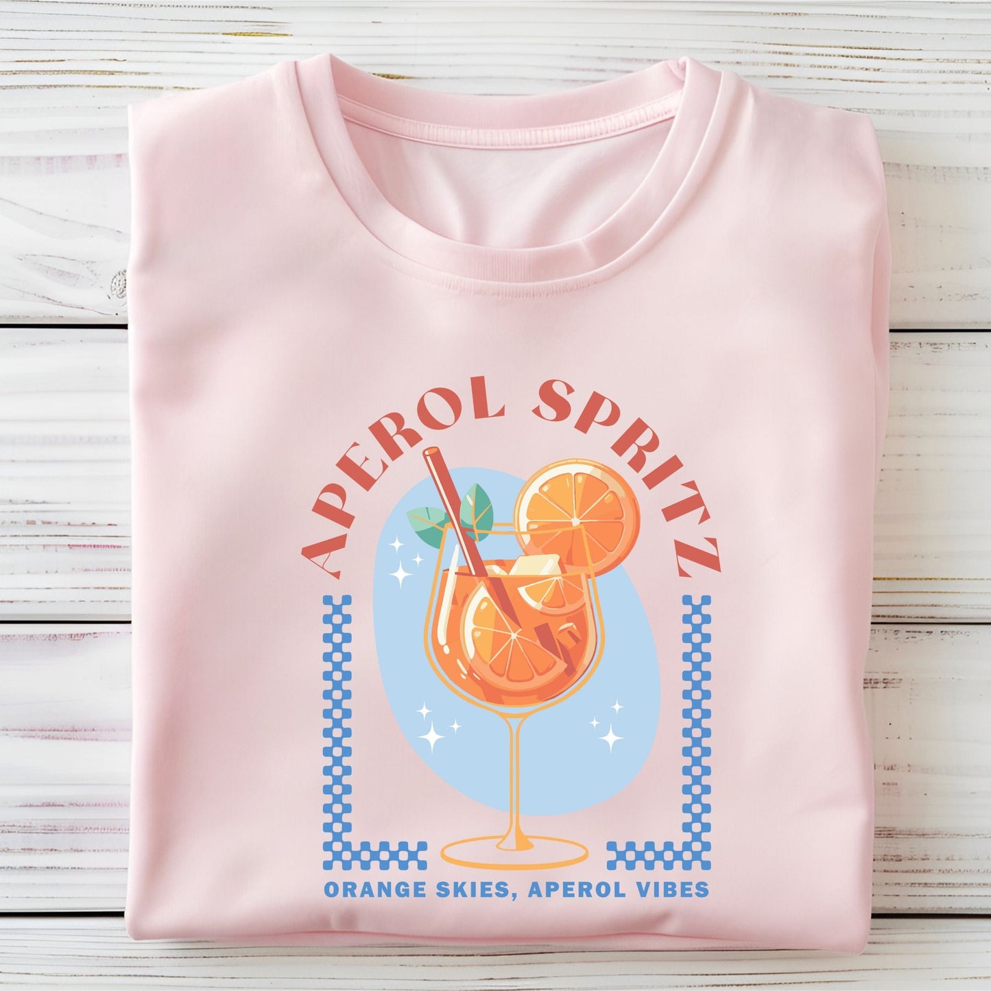 Aperol Spritz t-shirt with orange cocktail glass and summer retro vibes design