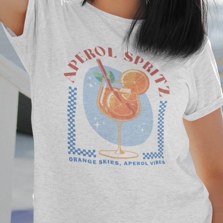 Aperol Spritz t-shirt with orange cocktail glass and summer retro vibes design
