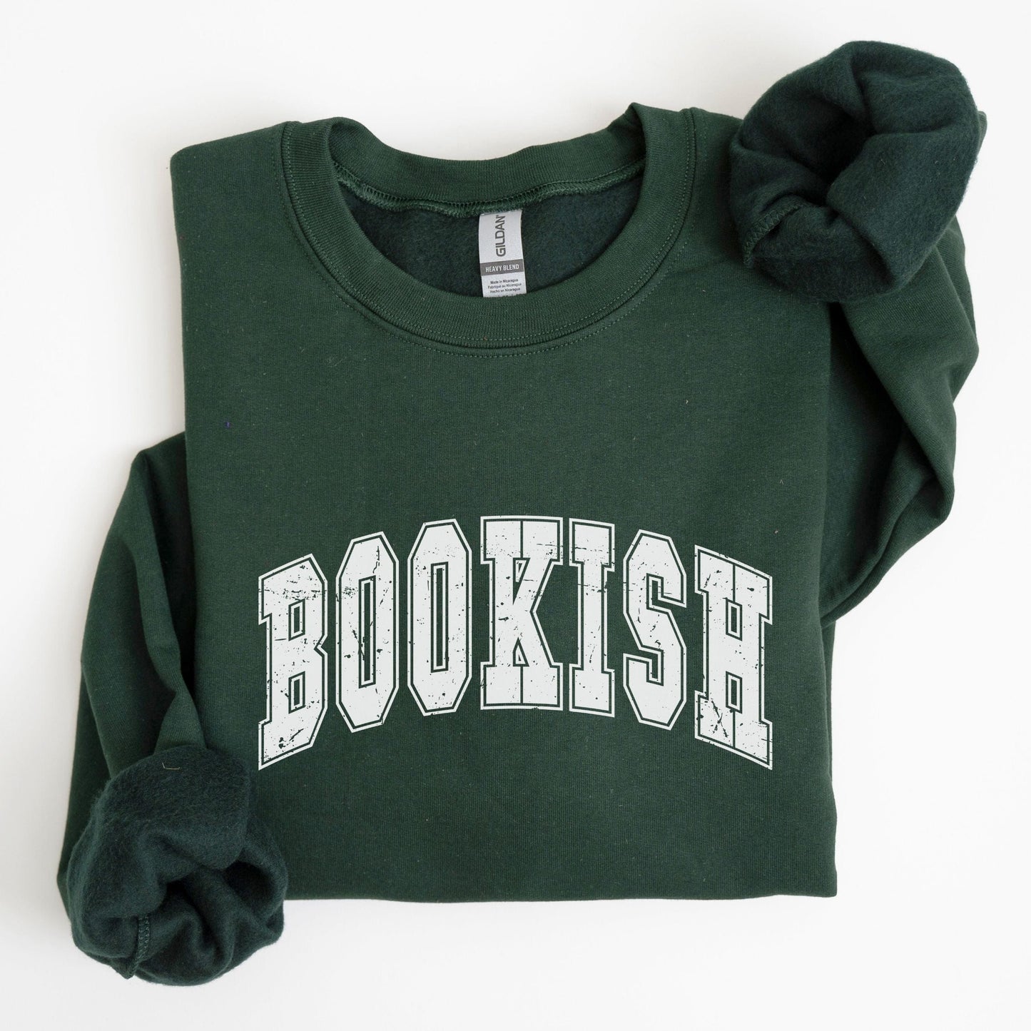 “Bookish” sweatshirt with bold varsity-style text — clean, cozy crewneck for proud readers and literary lovers.