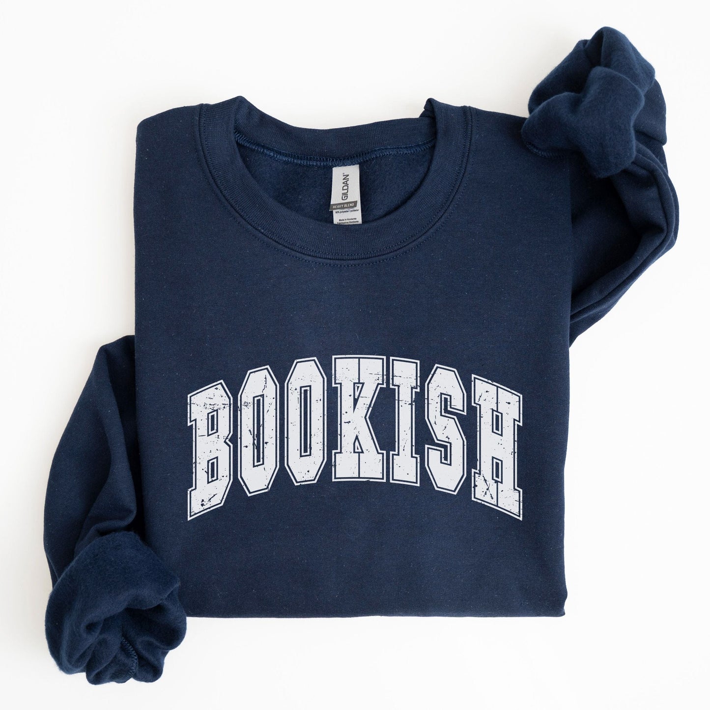 “Bookish” sweatshirt with bold varsity-style text — clean, cozy crewneck for proud readers and literary lovers.
