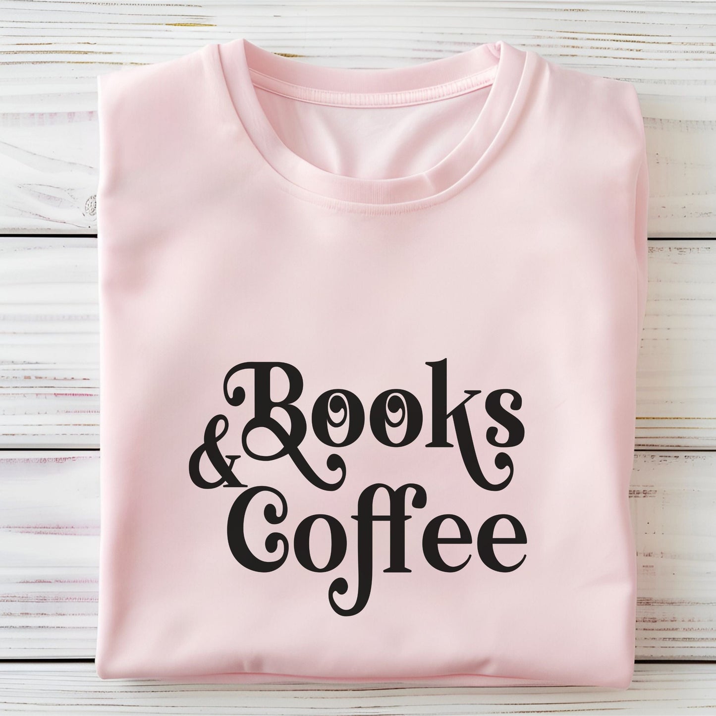 “Books & Coffee” t-shirt in bold minimalist lettering, perfect for readers and coffee lovers.