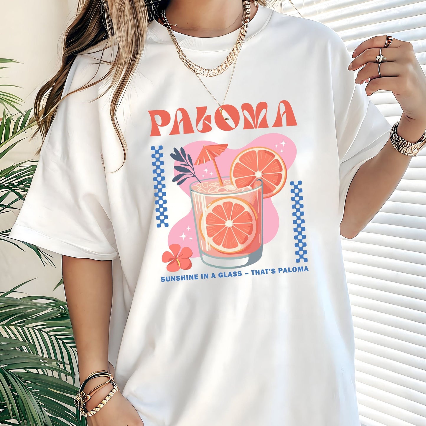 Paloma cocktail t-shirt with grapefruit drink design and retro summer vibes