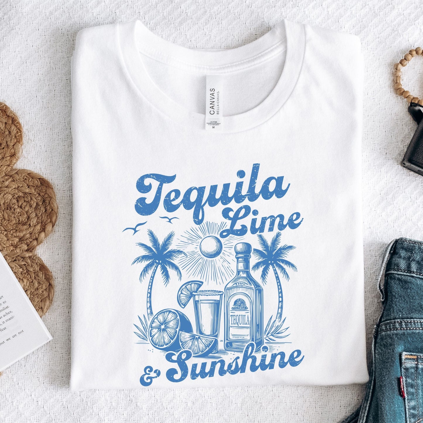 Tequila Lime and Sunshine summer t-shirt with retro beach bar design