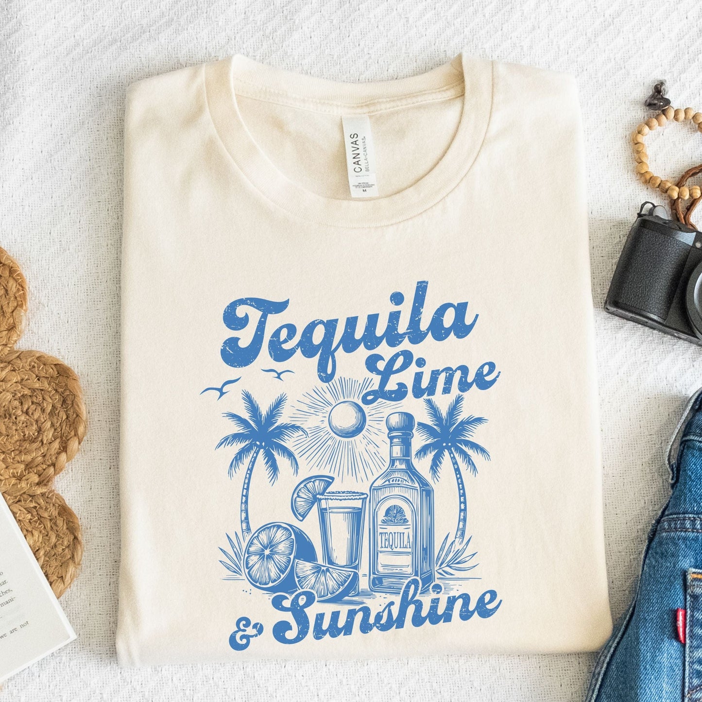 Tequila Lime and Sunshine summer t-shirt with retro beach bar design