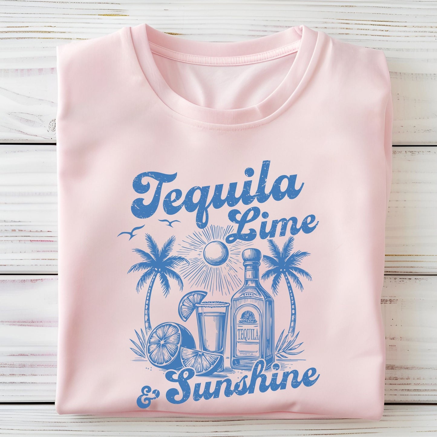 Tequila Lime and Sunshine summer t-shirt with retro beach bar design