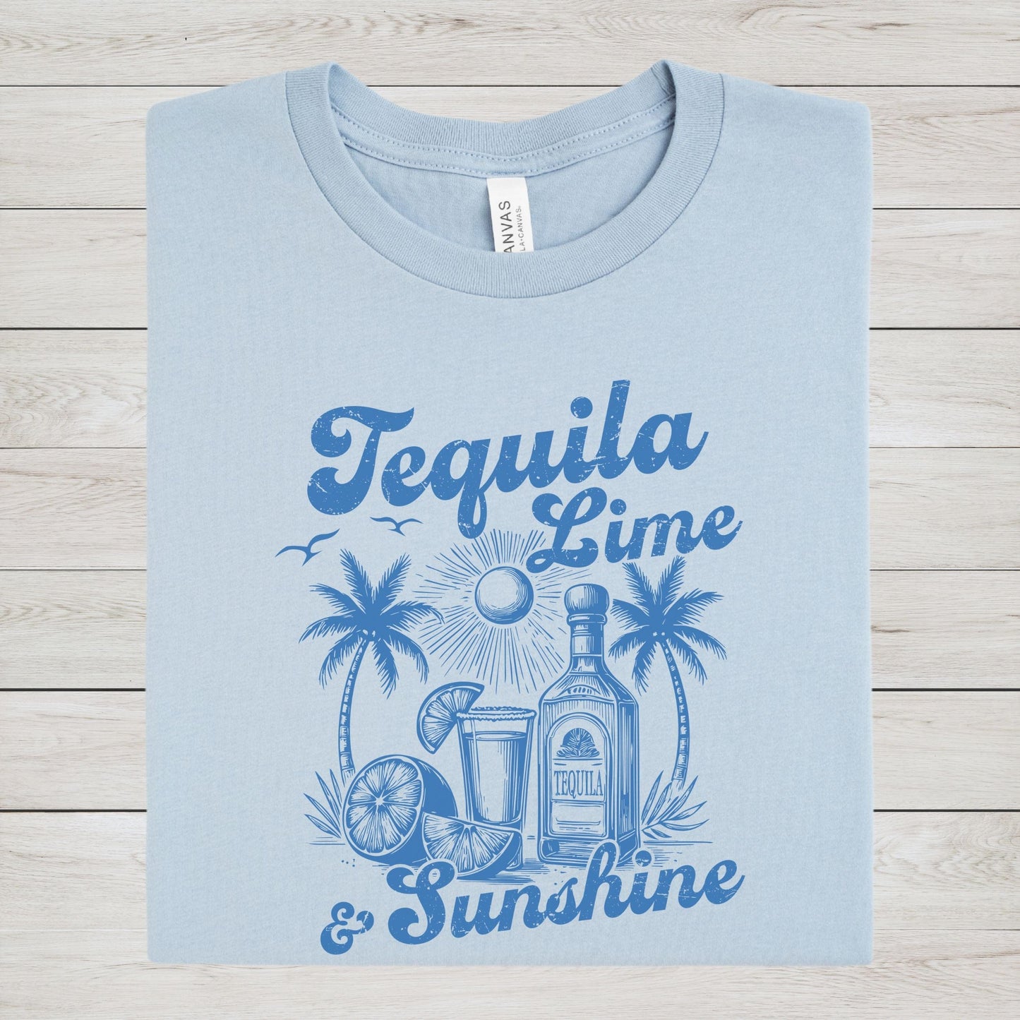 Tequila Lime and Sunshine summer t-shirt with retro beach bar design