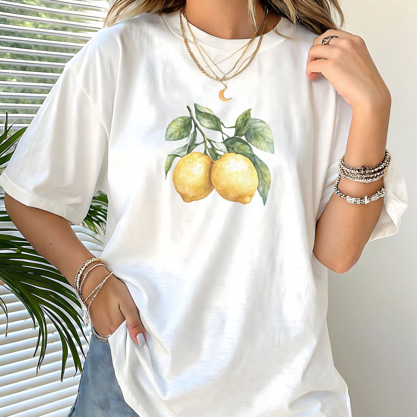 Watercolor lemon t-shirt with vintage fruit design, summer cottagecore aesthetic