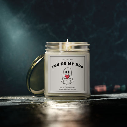 You're My Boo Halloween soy wax candle in amber and clear jars.