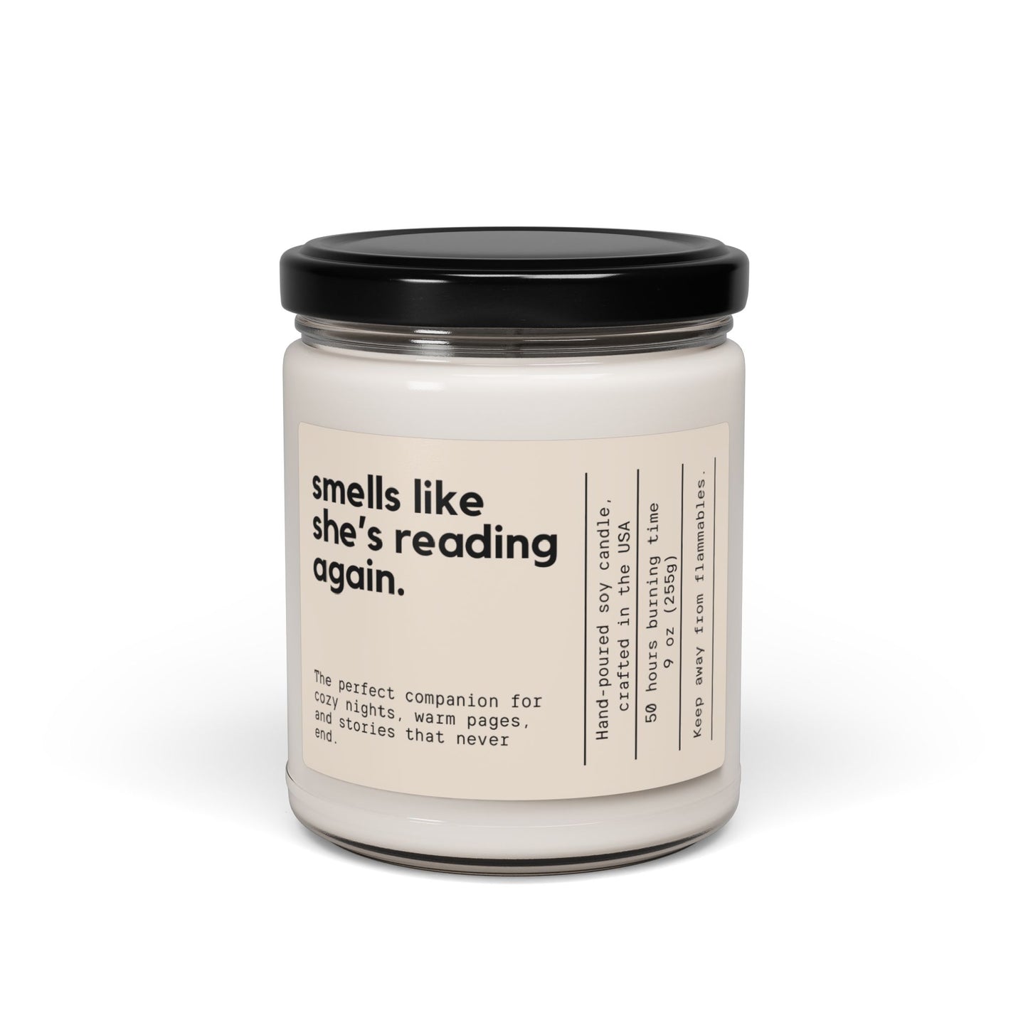 Coconut soy reading candle in 9 oz clear and amber jars for book lovers and cozy nights.