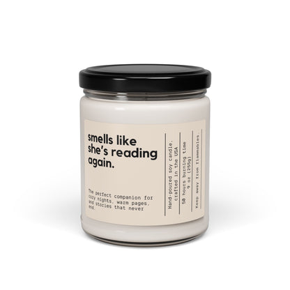 Coconut soy reading candle in 9 oz clear and amber jars for book lovers and cozy nights.