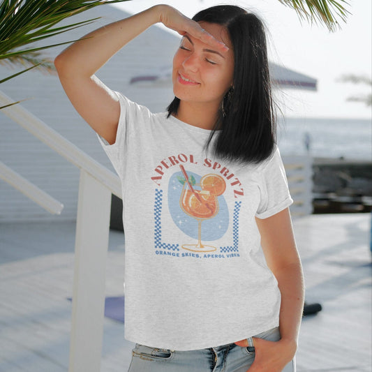Aperol Spritz t-shirt with orange cocktail glass and summer retro vibes design