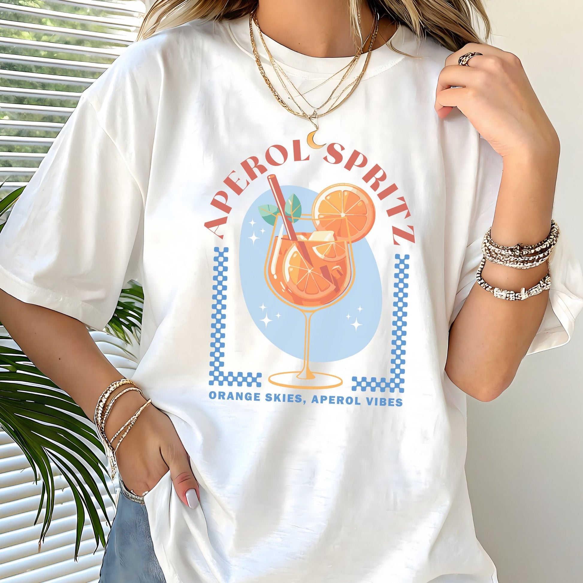 Aperol Spritz t-shirt with orange cocktail glass and summer retro vibes design