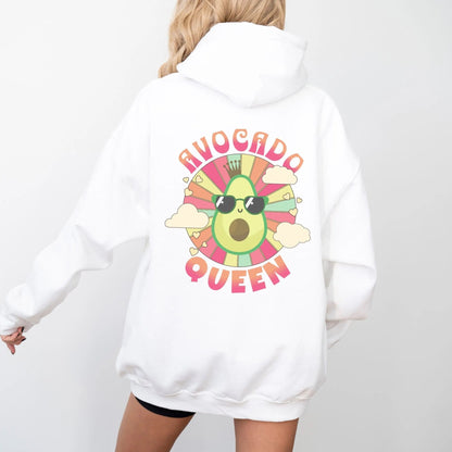 Kawaii avocado hoodie with retro design, perfect for avocado lovers and fun food-themed fashion.