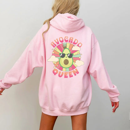 Kawaii avocado hoodie with retro design, perfect for avocado lovers and fun food-themed fashion.