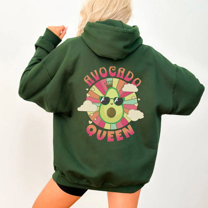 Kawaii avocado hoodie with retro design, perfect for avocado lovers and fun food-themed fashion.