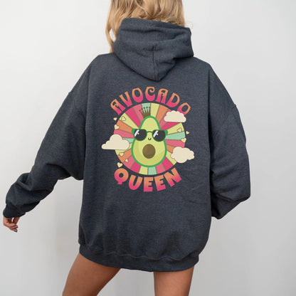 Kawaii avocado hoodie with retro design, perfect for avocado lovers and fun food-themed fashion.