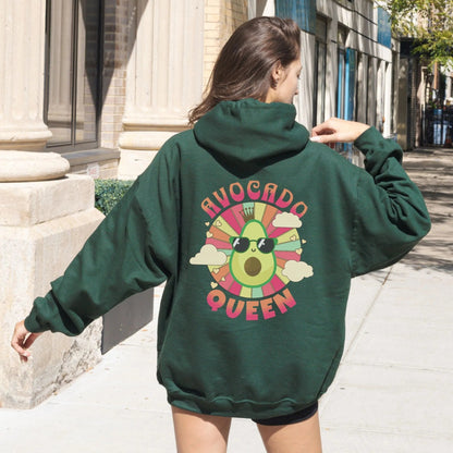 Kawaii avocado hoodie with retro design, perfect for avocado lovers and fun food-themed fashion.