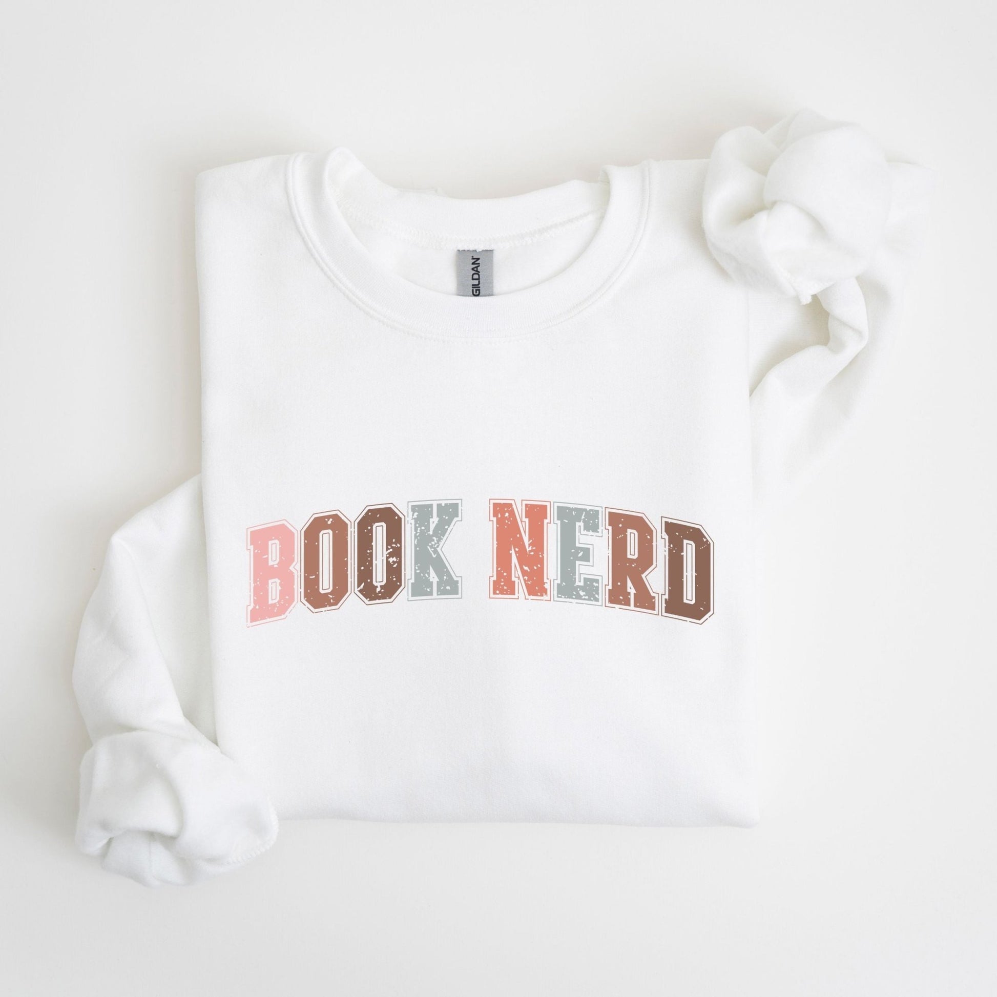 Cozy vintage-style book nerd sweatshirt with retro bookish design.