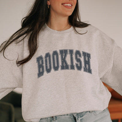 “Bookish” sweatshirt with bold varsity-style text — clean, cozy crewneck for proud readers and literary lovers.