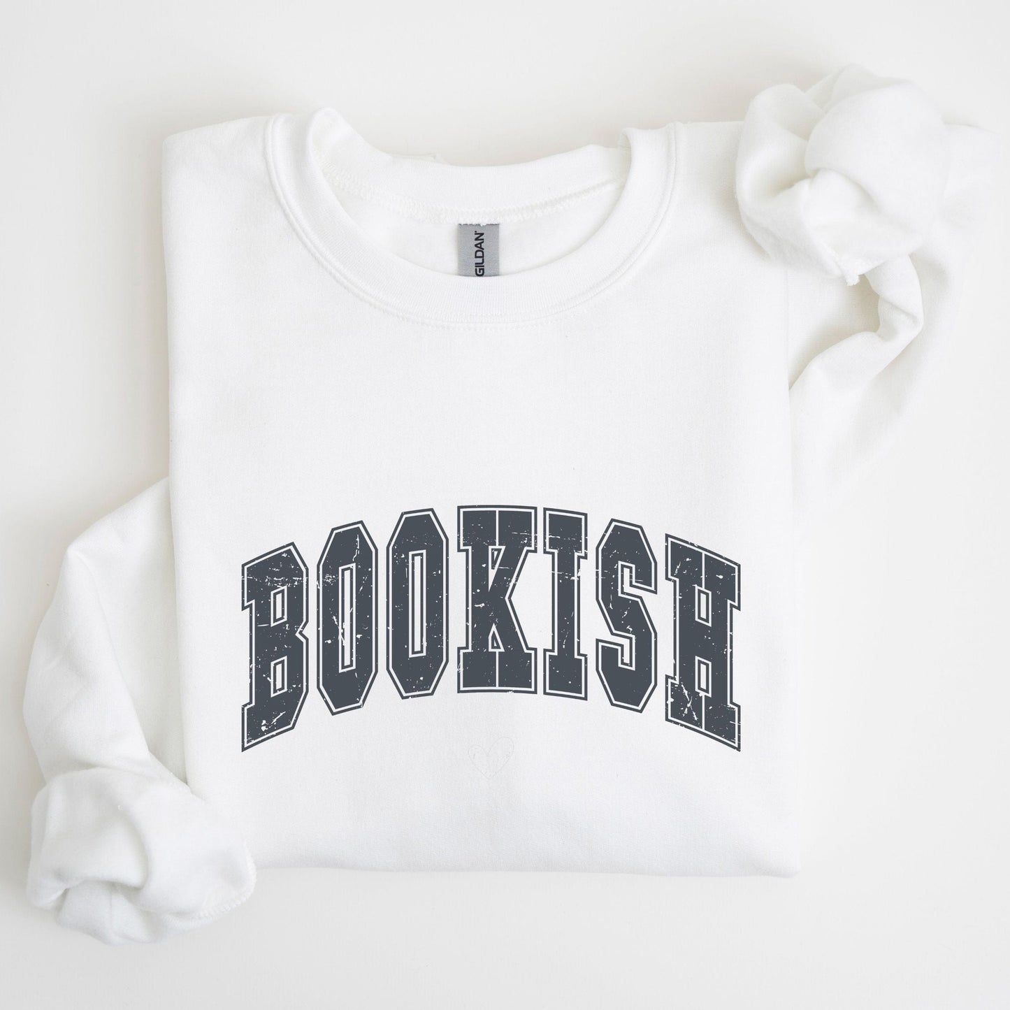 “Bookish” sweatshirt with bold varsity-style text — clean, cozy crewneck for proud readers and literary lovers.