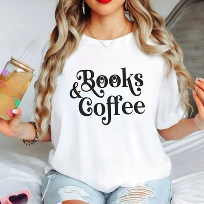 Books and coffee shirt with cozy, coffee-inspired design for book lovers.