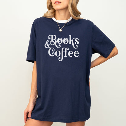 Books and coffee shirt with cozy, coffee-inspired design for book lovers.