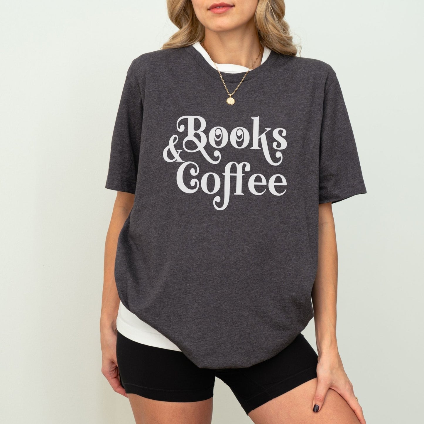 Books and coffee shirt with cozy, coffee-inspired design for book lovers.