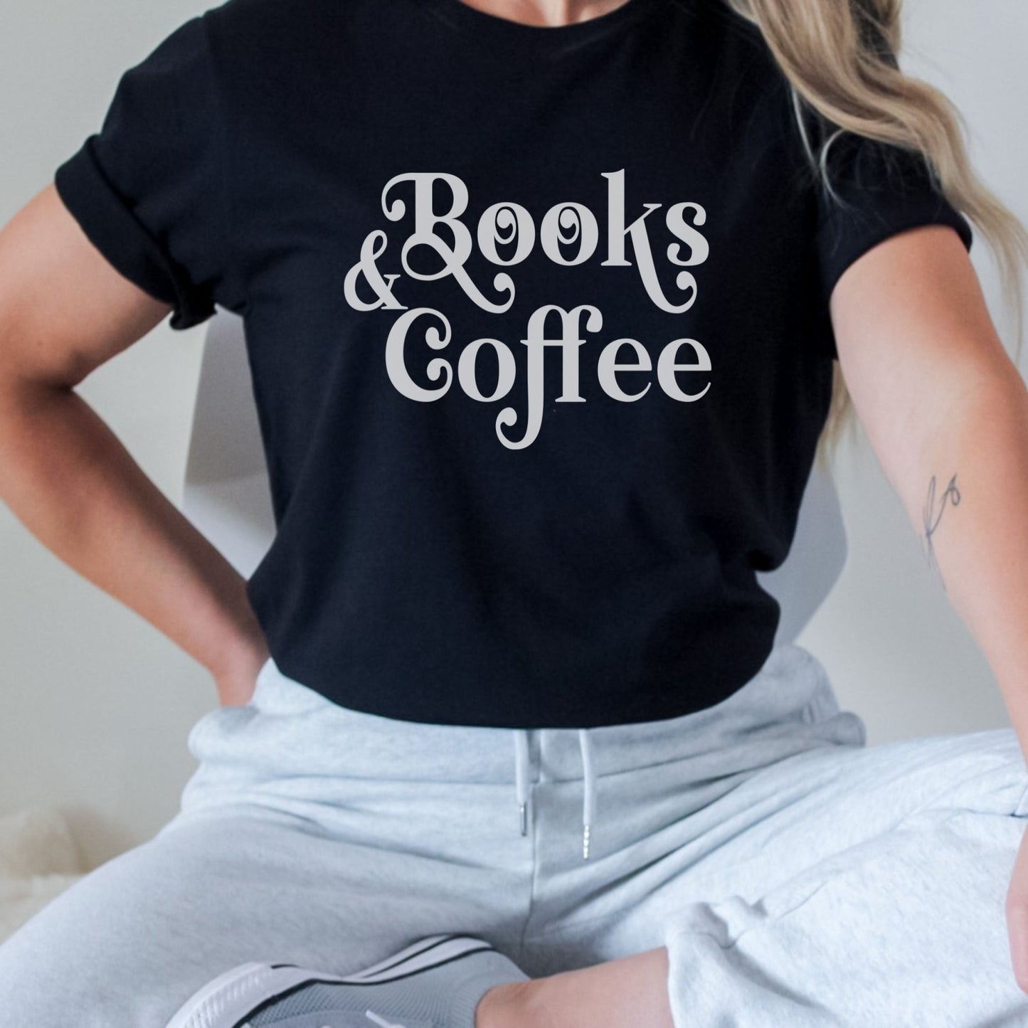 Books and coffee shirt with cozy, coffee-inspired design for book lovers.