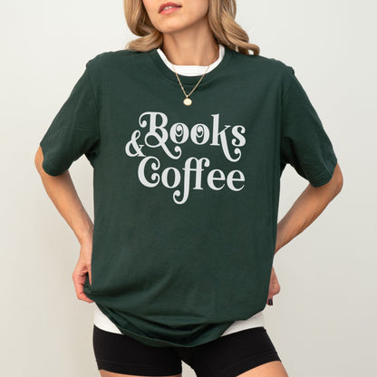 Books and coffee shirt with cozy, coffee-inspired design for book lovers.