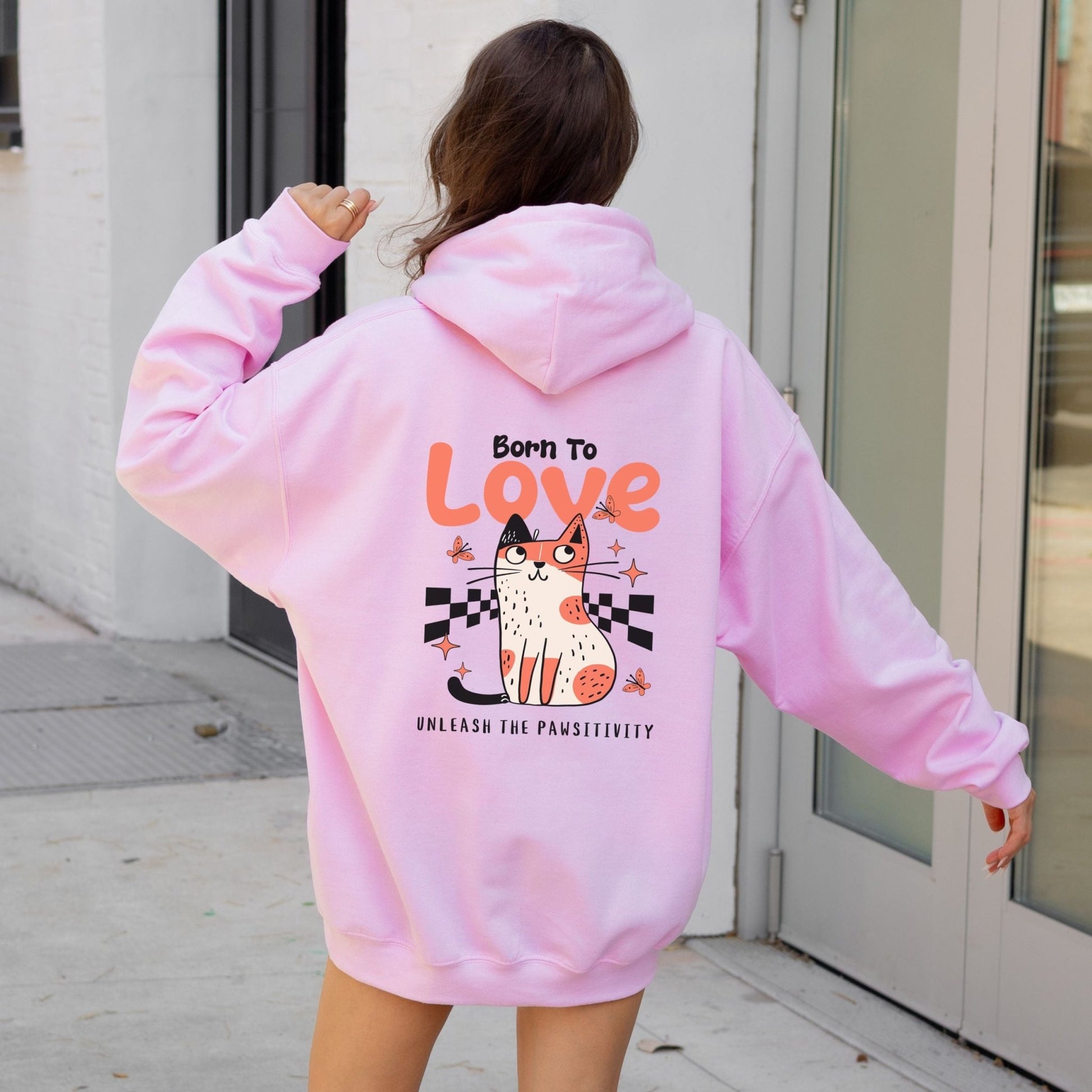 Cute love-themed cat hoodie for cozy animal lovers in 10 colors.