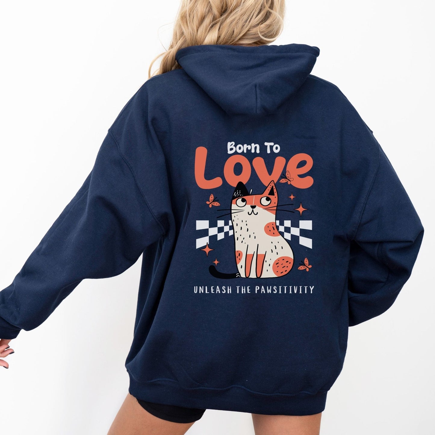 Cute love-themed cat hoodie for cozy animal lovers in 10 colors.