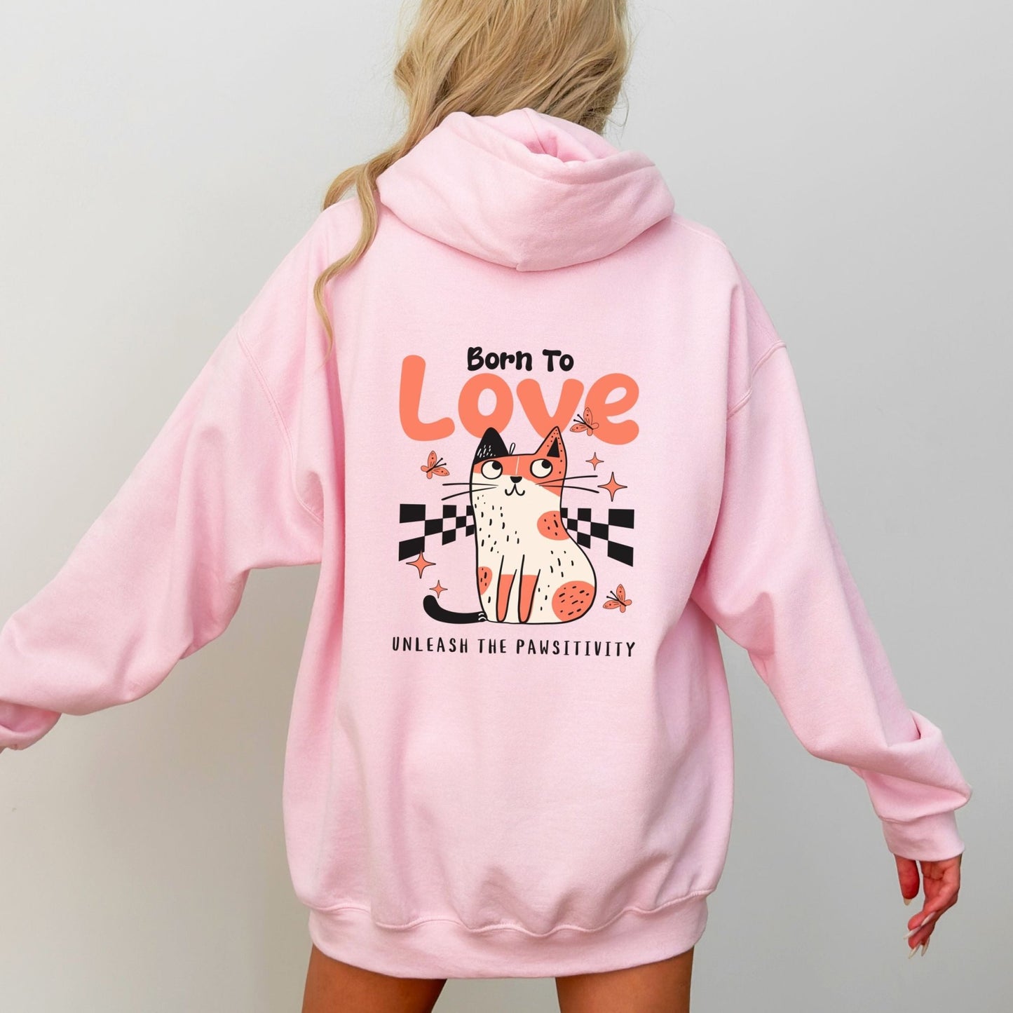 Cute love-themed cat hoodie for cozy animal lovers in 10 colors.