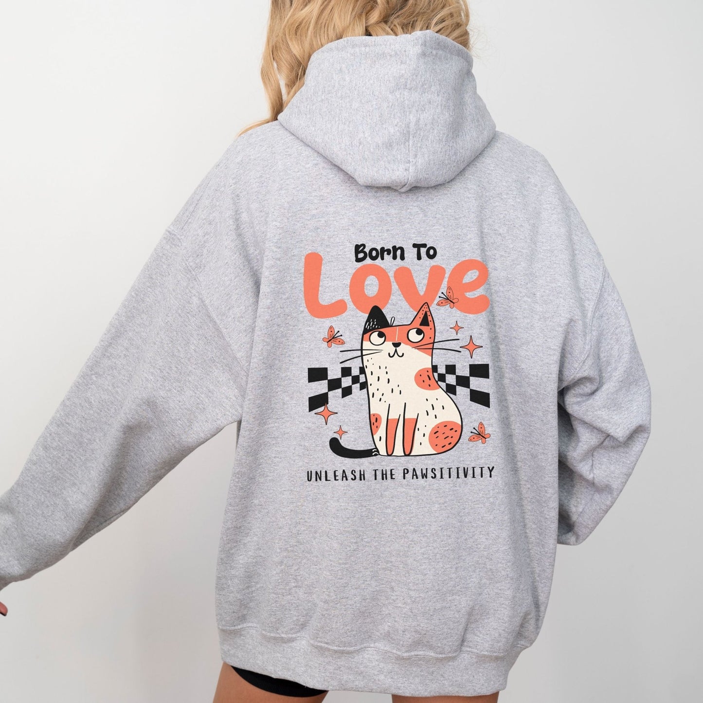 Cute love-themed cat hoodie for cozy animal lovers in 10 colors.