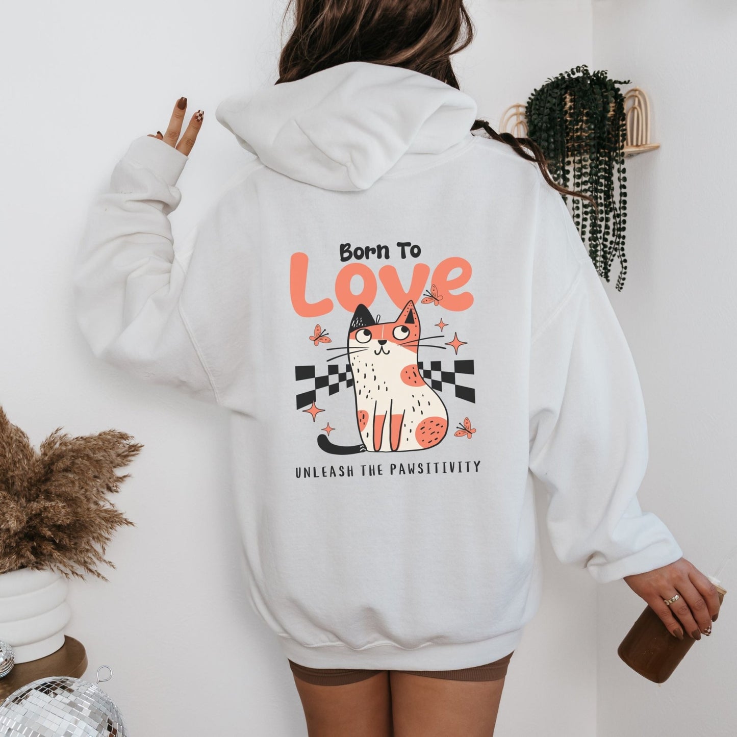 Cute love-themed cat hoodie for cozy animal lovers in 10 colors.