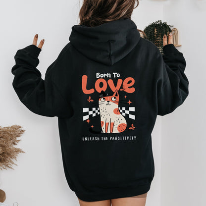 Cute love-themed cat hoodie for cozy animal lovers in 10 colors.