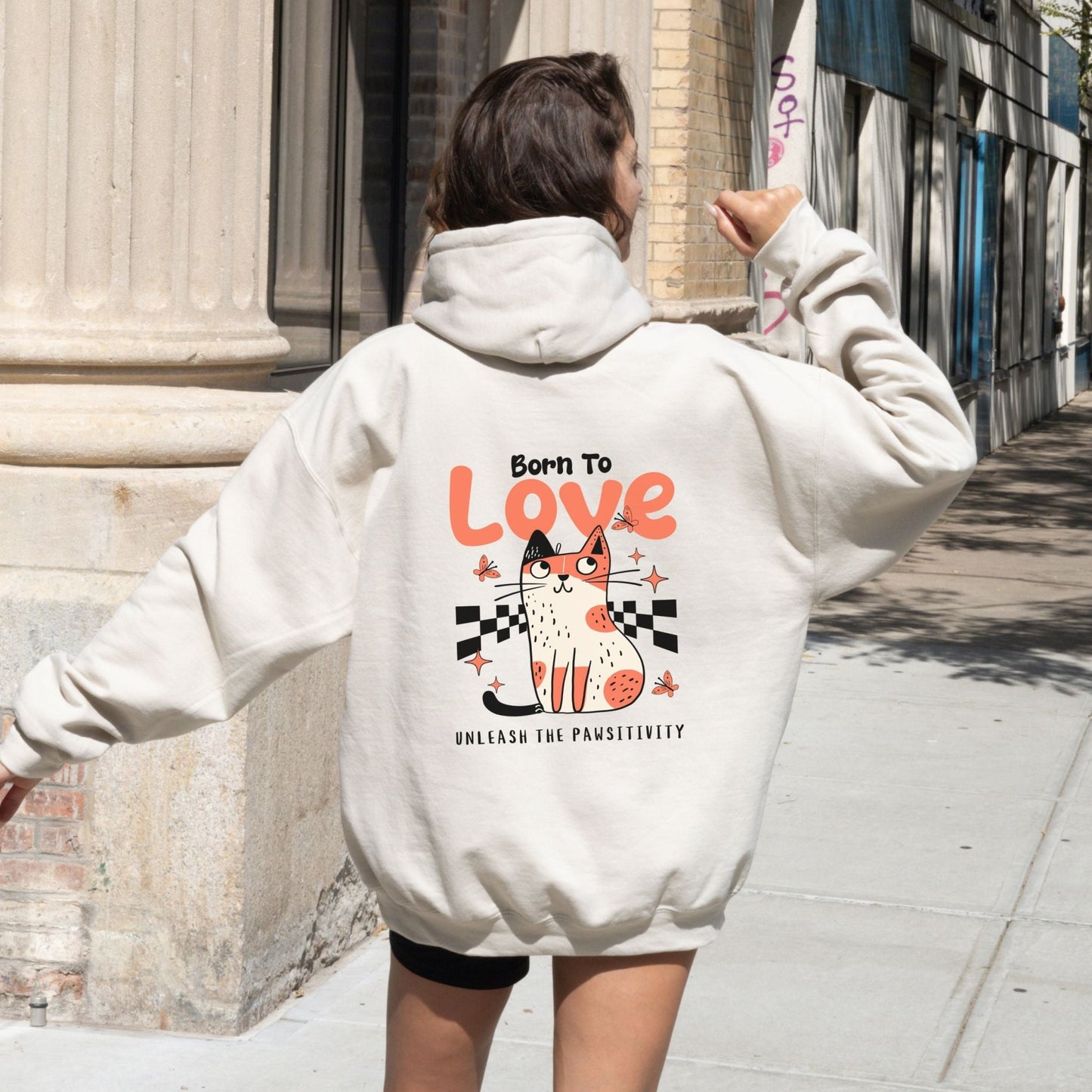 Cute love-themed cat hoodie for cozy animal lovers in 10 colors.