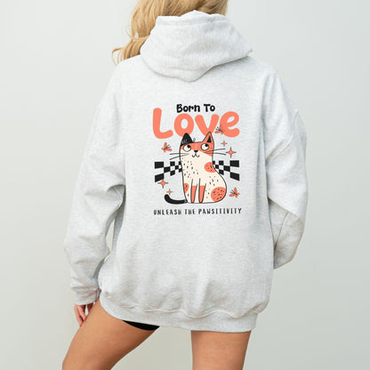 Cute love-themed cat hoodie for cozy animal lovers in 10 colors.