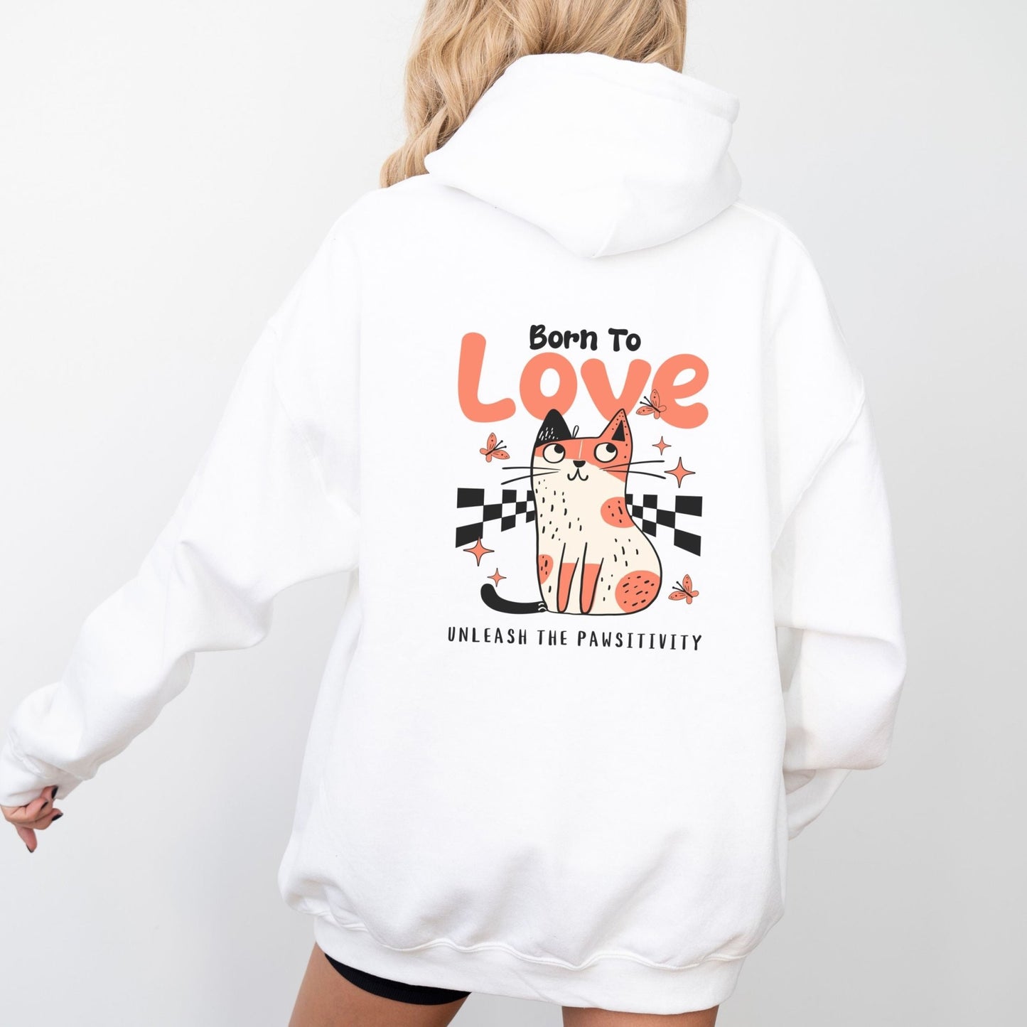 Cute love-themed cat hoodie for cozy animal lovers in 10 colors.