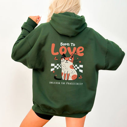 Cute love-themed cat hoodie for cozy animal lovers in 10 colors.