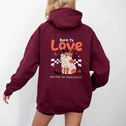 Cute love-themed cat hoodie for cozy animal lovers in 10 colors.