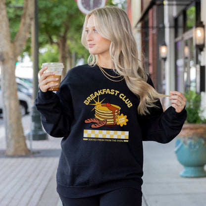 Retro pancake-themed breakfast sweatshirt, perfect for brunch and pancake lovers.