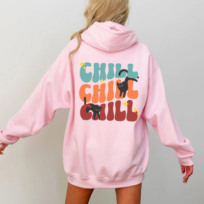 Retro Chill Cat hoodie in vibrant colors, perfect for cozy fashion and cat lovers.