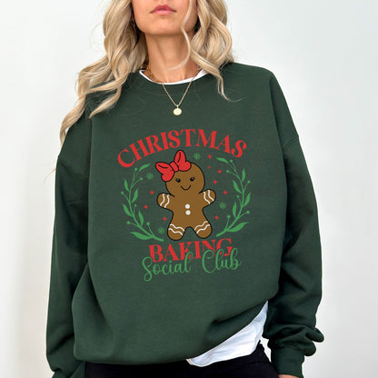 Christmas baking sweatshirt with gingerbread graphic and festive holiday design.