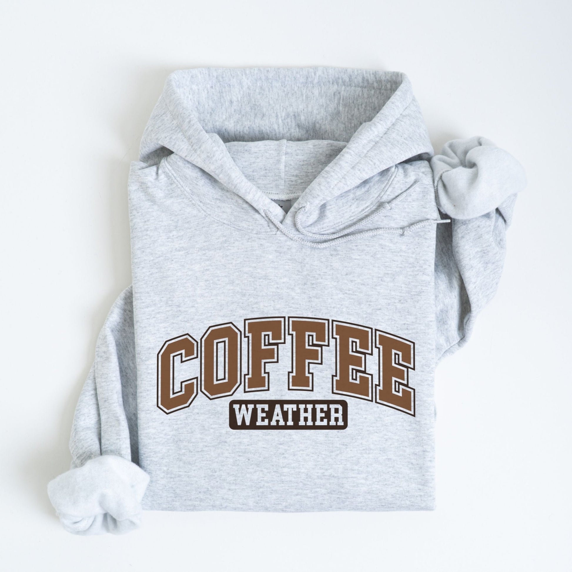 Coffee Weather varsity-style hoodie for coffee lovers.