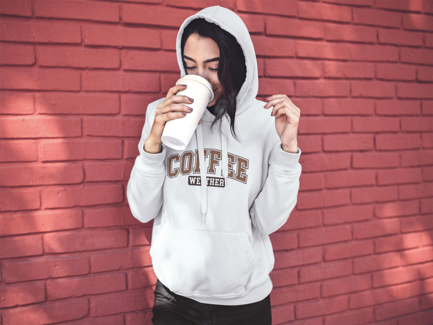 Coffee Weather varsity-style hoodie for coffee lovers.