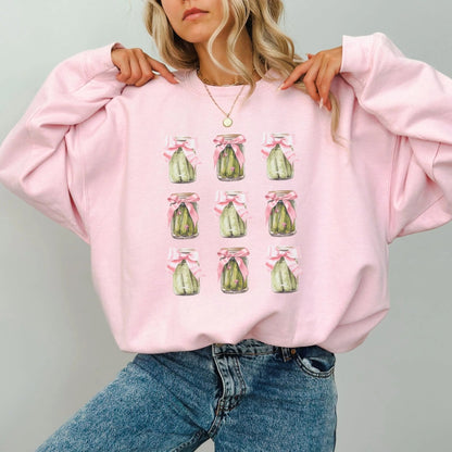 Pickle Jar sweatshirt, kawaii fashion, Y2K style, quirky design, casual wear, cute fashion.