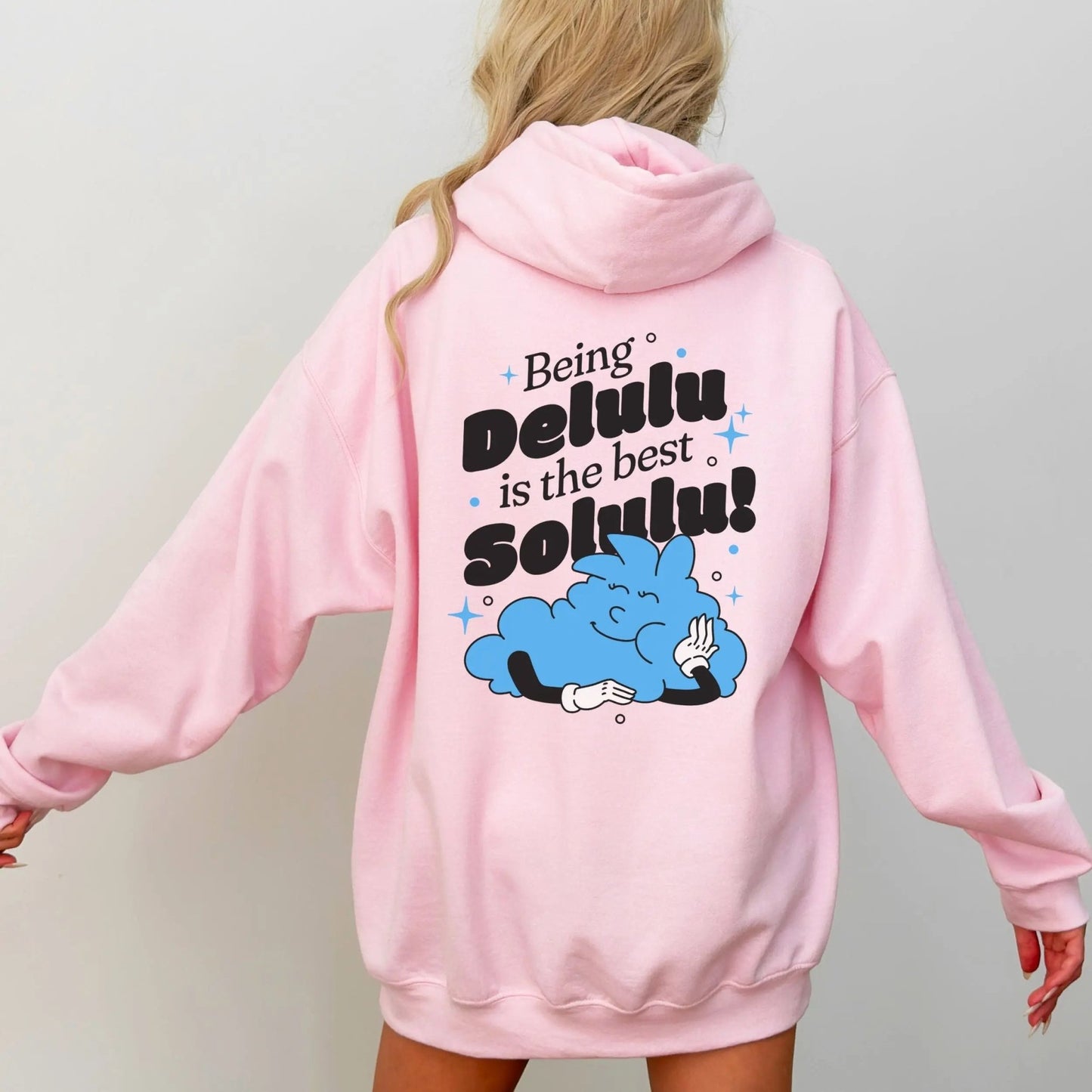 Delulu is the Best Solulu hoodie, playful cloud, Y2K fashion, casual wear, quirky style.