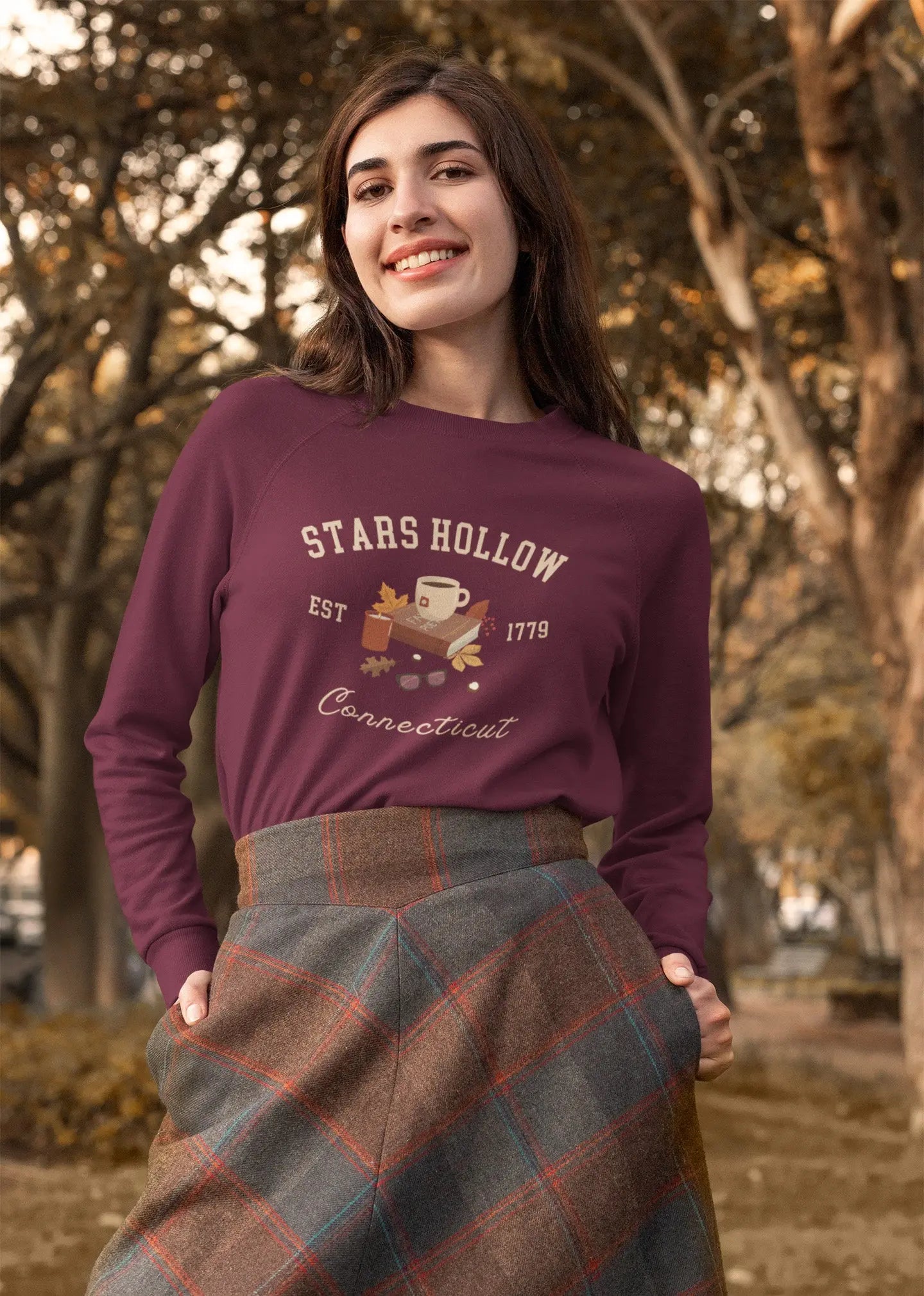 "Fall in Stars Hollow" sweatshirt, Gilmore Girls merch, cozy town aesthetic, 9 colors.