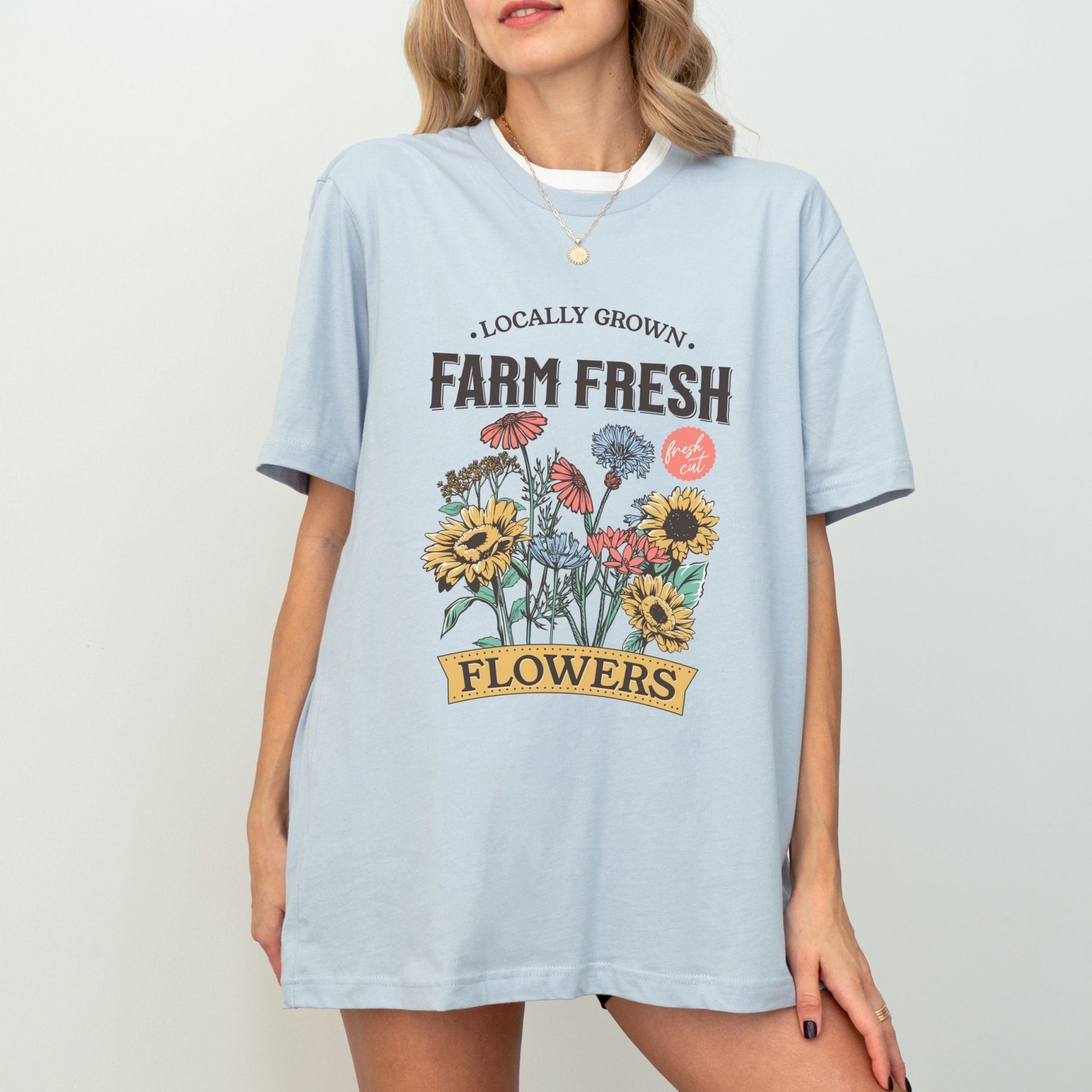 Farm fresh flowers shirt with vintage floral bouquet design in multiple colors.